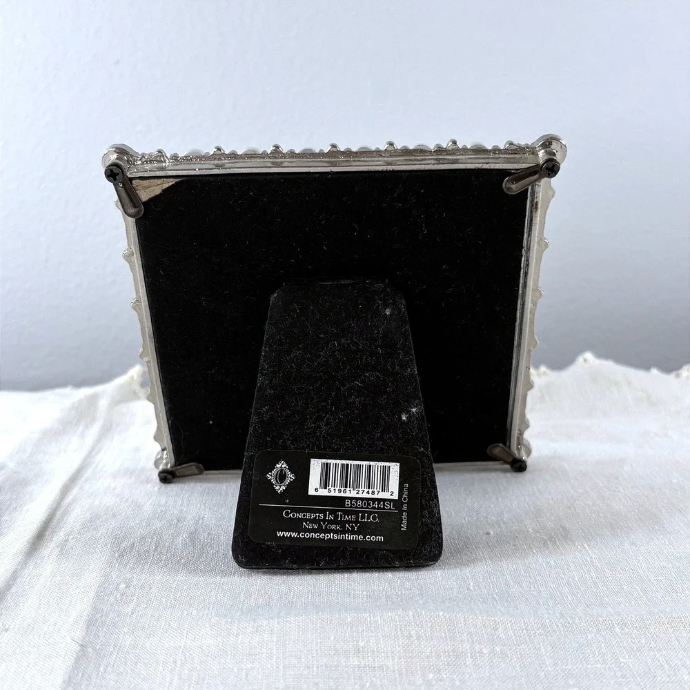 Concepts In Time Silver Floral Faux Pearl Square Picture Frame